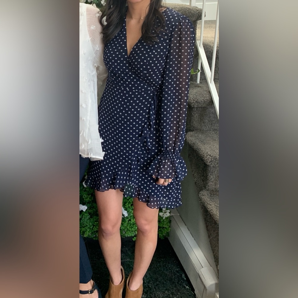 Navy Blue Aqua Long Sleeve Tie Ruffle Dress. Size small. Worn only a few times!